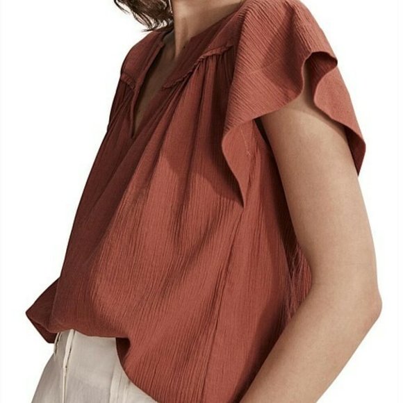 COUNTRY ROAD Crinkle Popover Crepe Cotton Rust Top Blouse - Picture 10 of 16